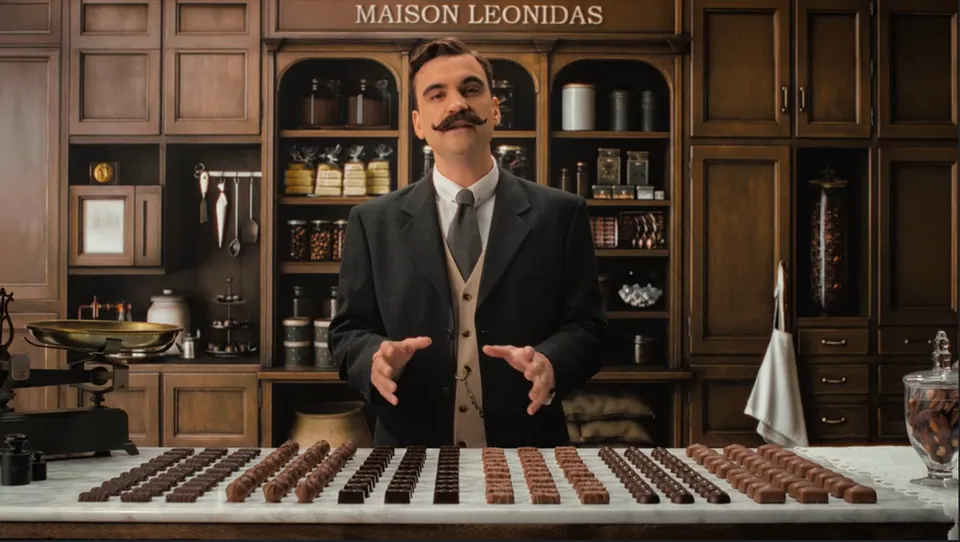 The virtual chocolatier shop set built in 3D for the intro film