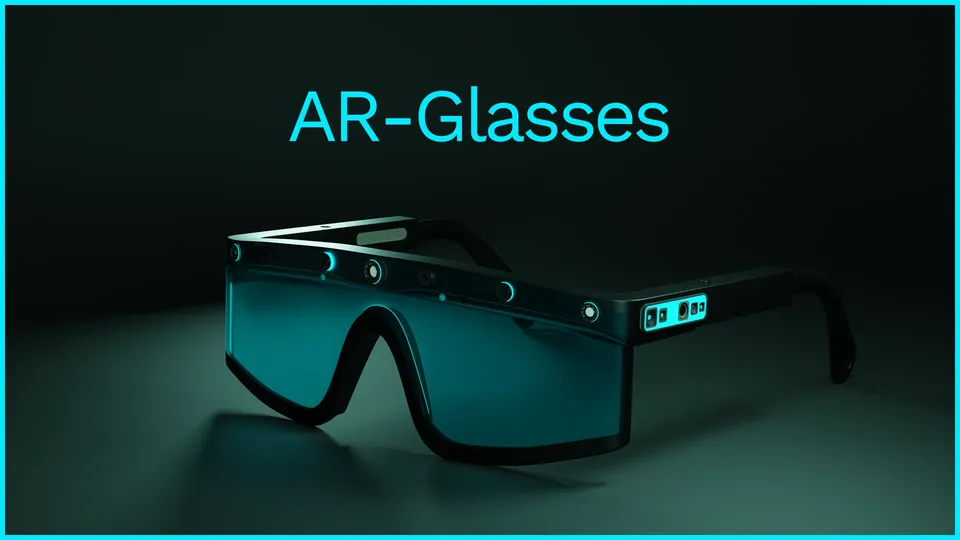 Title render of futuristic AR glasses