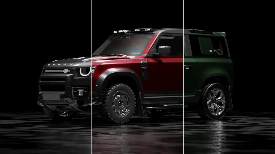 Urban Automotive Defender shown in three colours side by side